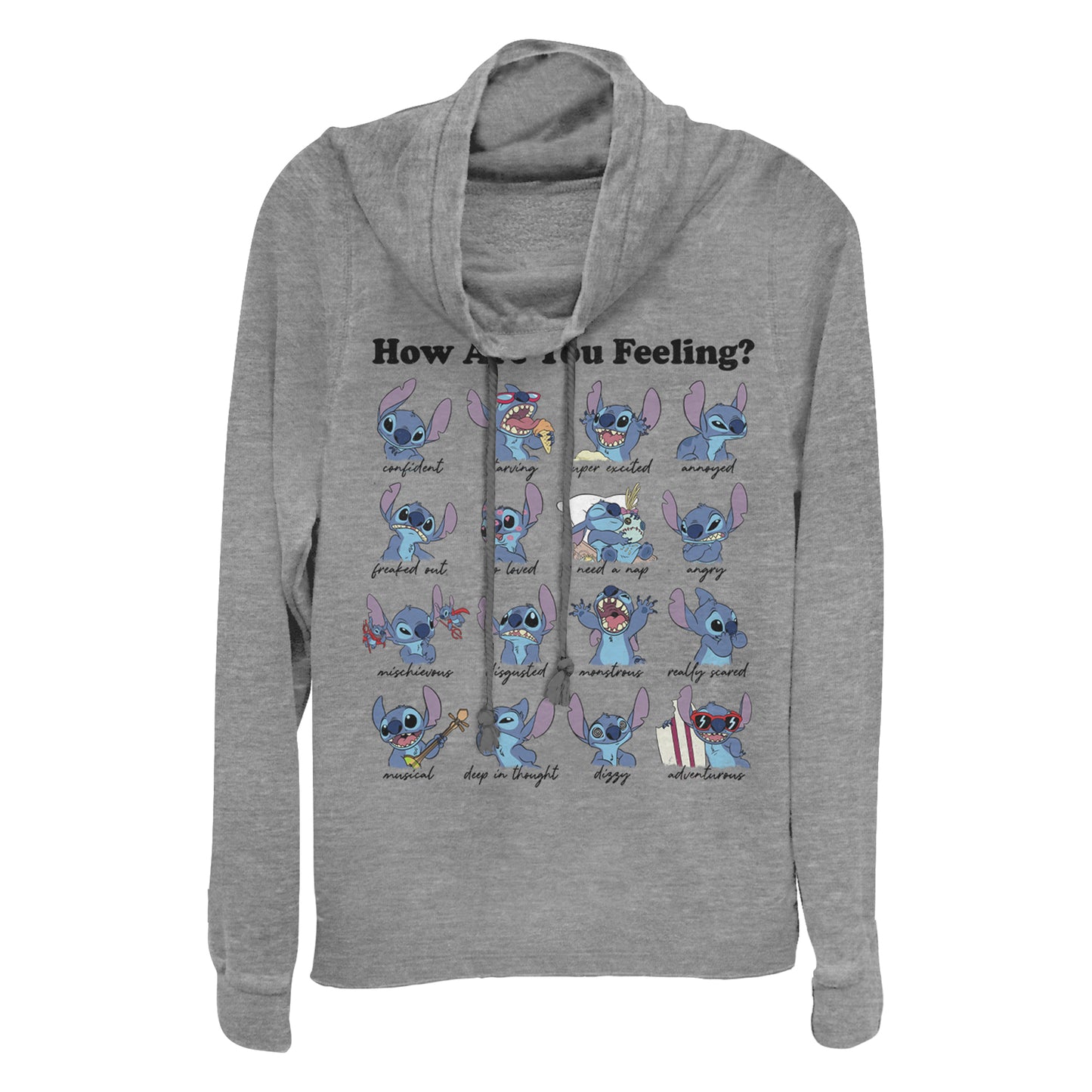 Junior's Disney Stitch Moods Cowl Neck