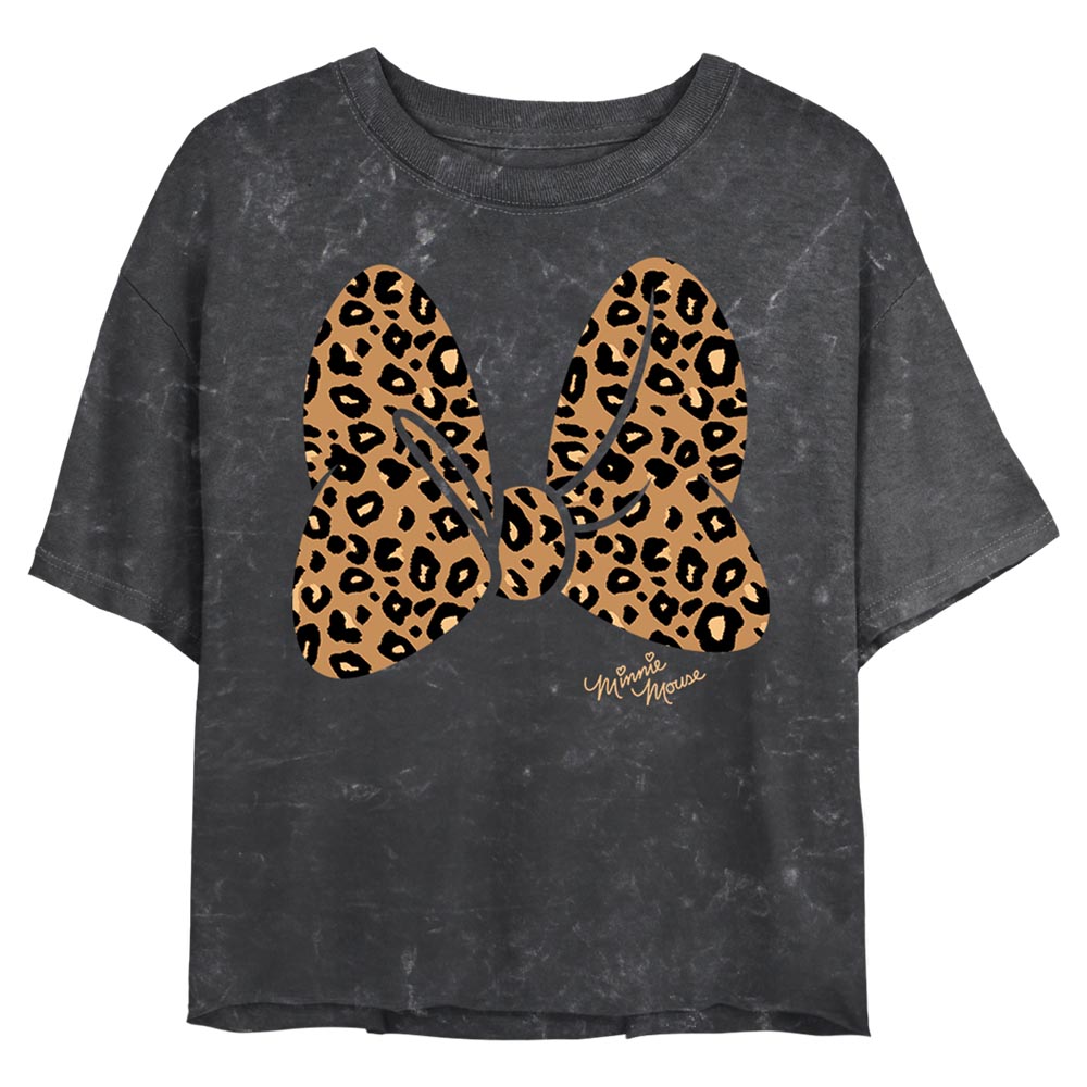 Junior's Disney Animal Print Bow Mineral Wash Crop Top