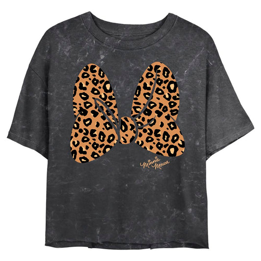 Junior's Disney Animal Print Bow Mineral Wash Crop Top