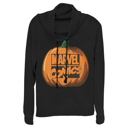 Junior's Marvel Logo Pumpkin Cowl Neck
