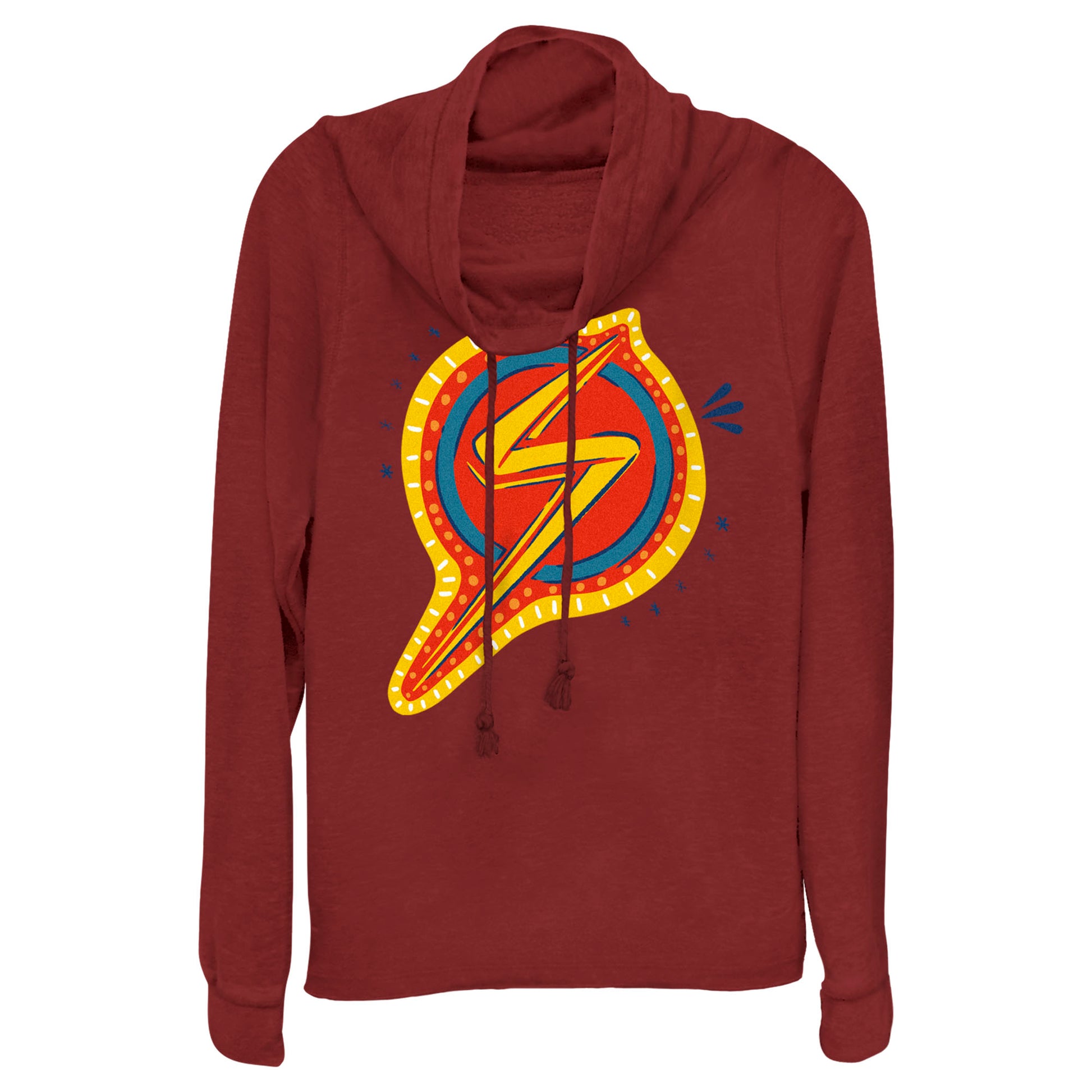 Junior's Marvel Decorative Symbol Cowl Neck